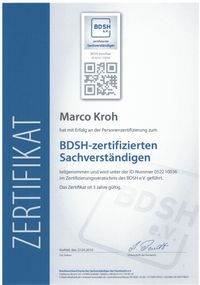 Zertifikat, zertifizierter Sachverständiger